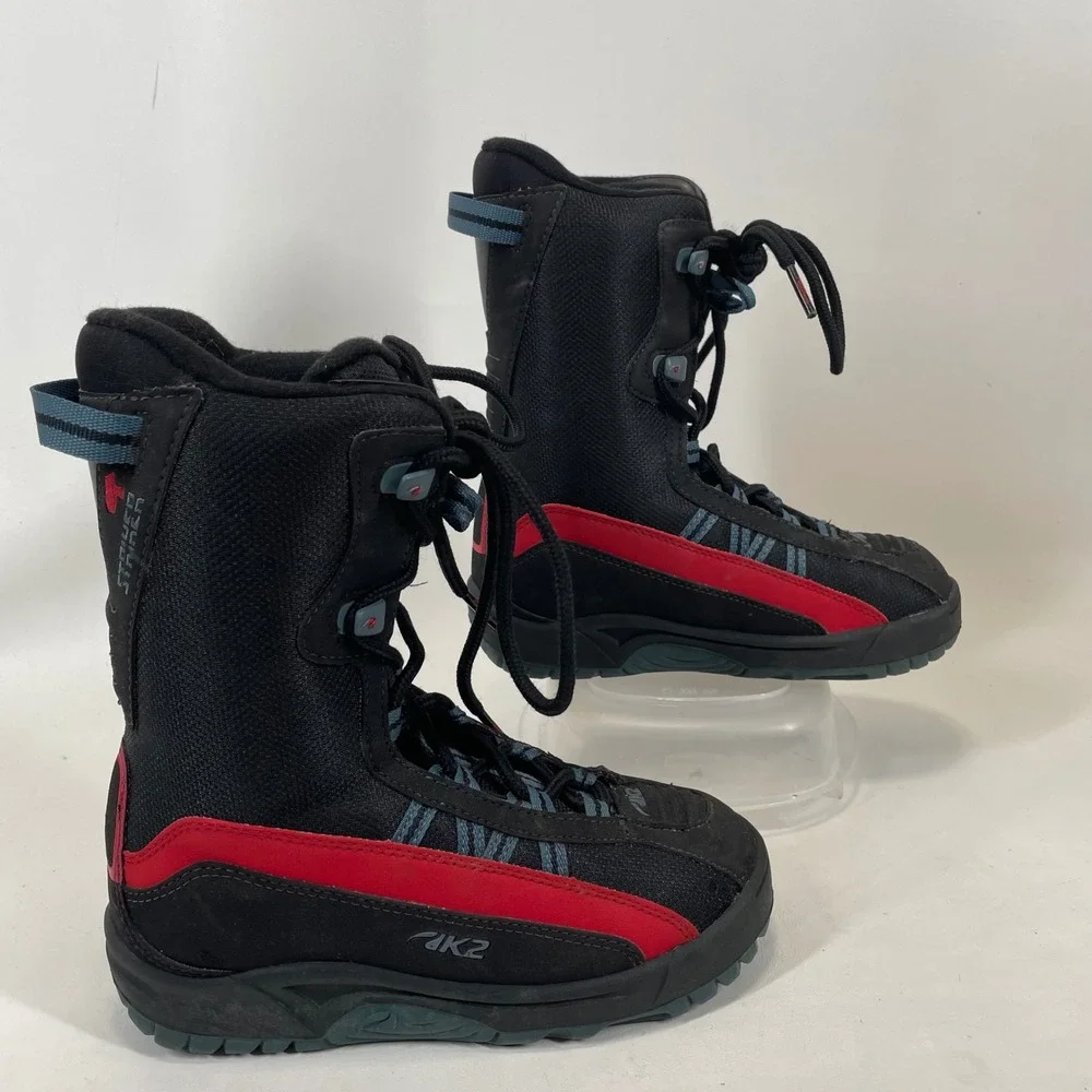 K2 Striker Kids Snowboard Boots Black Red Lace Up Size 4 Kids EUR 35 CM 22.5